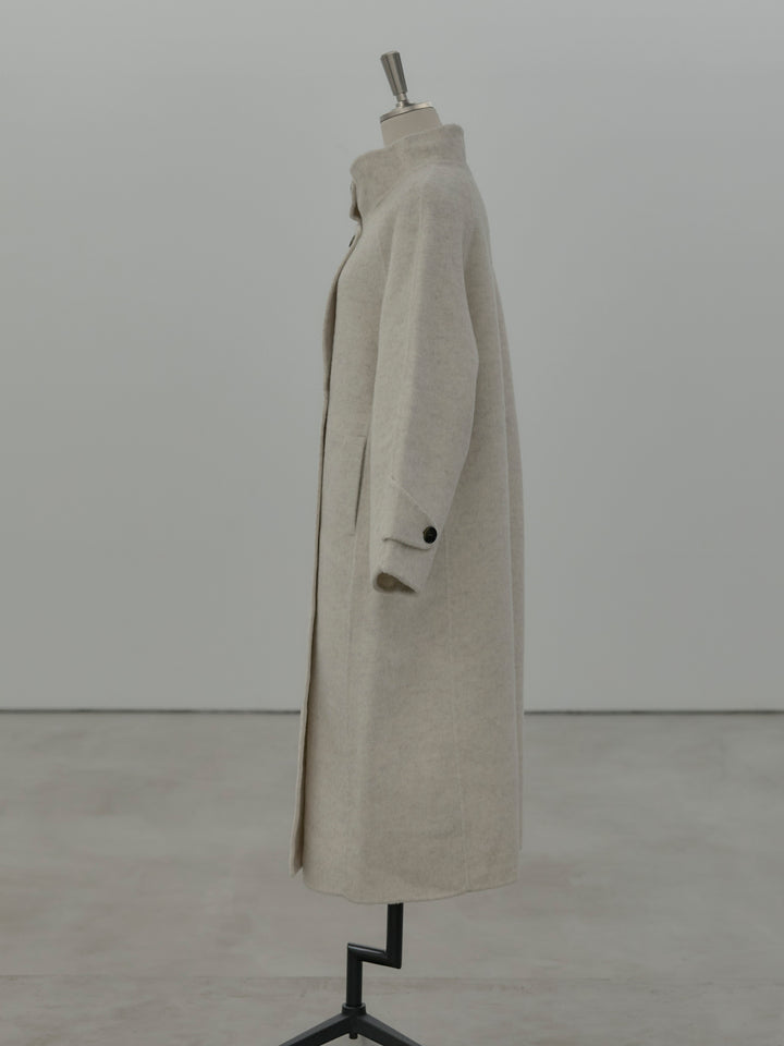 スタンドカラー起毛ウールタッチロングコート