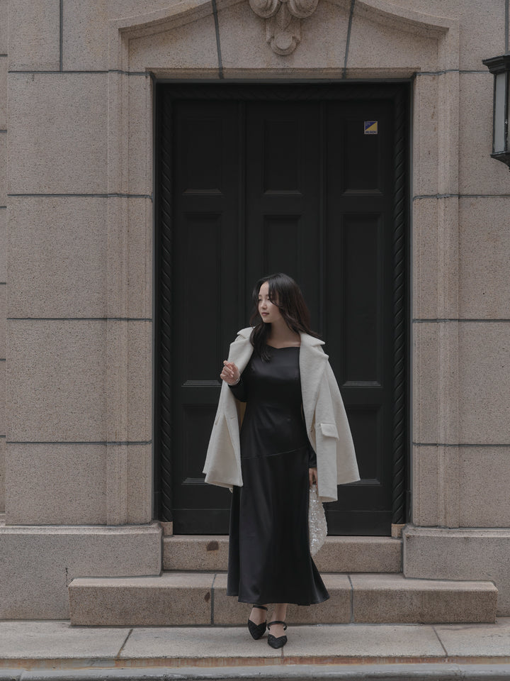 【Essential】ハートネックロングスリーブサテンワンピース