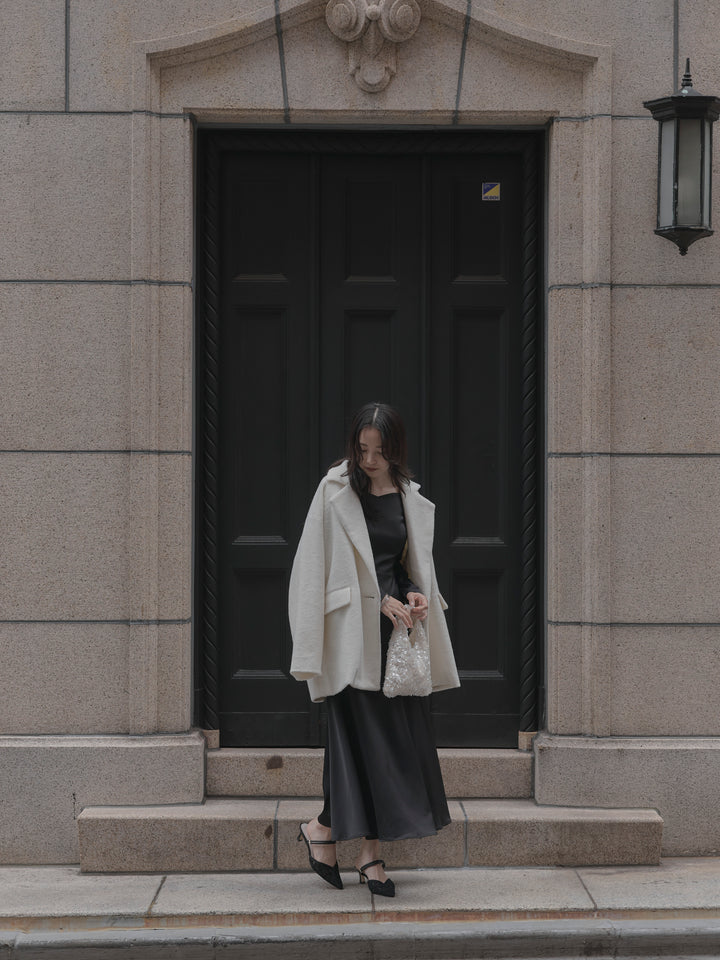 【Essential】ハートネックロングスリーブサテンワンピース