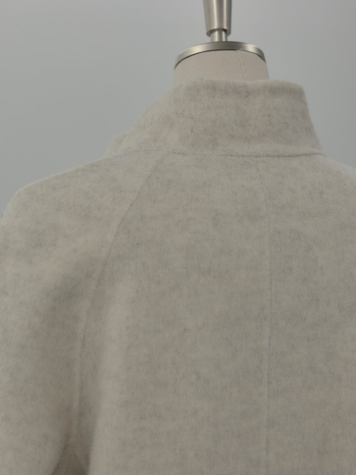 スタンドカラー起毛ウールタッチロングコート