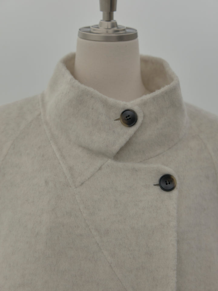 スタンドカラー起毛ウールタッチロングコート