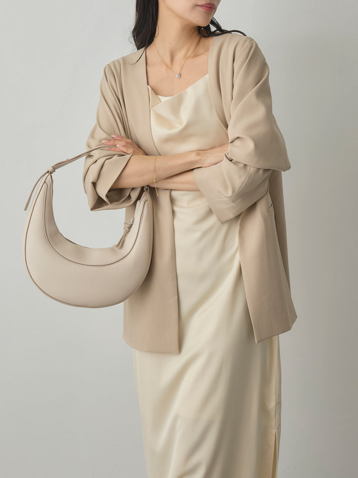 【SET】【Essential】フロントホックノーカラージャケット+【Essential】サテンドレープキャミワンピ(2set)