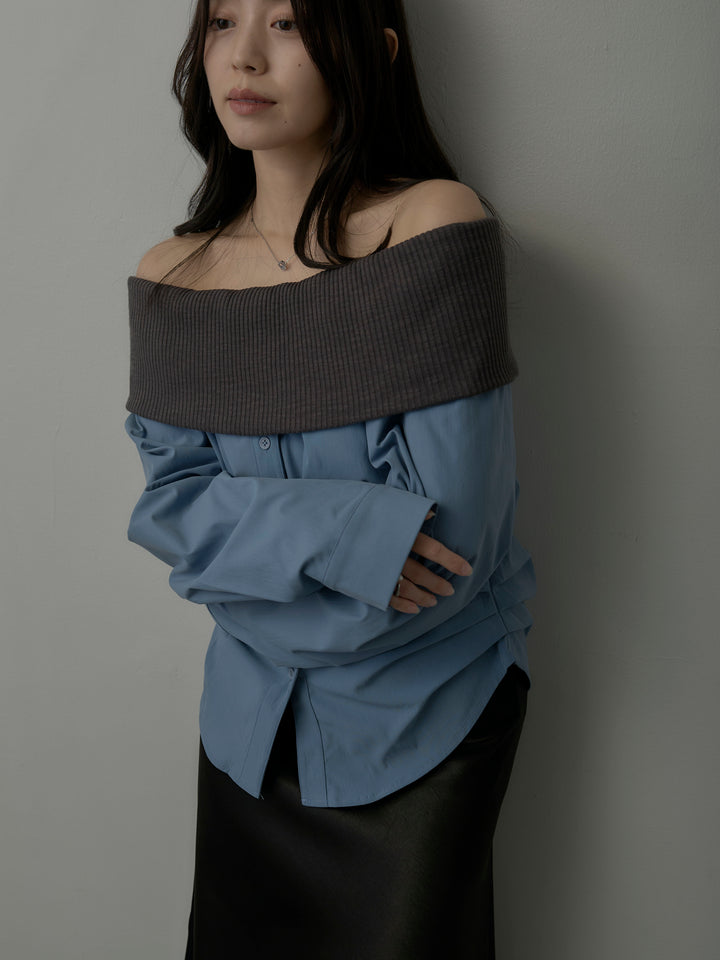 ニットシャツドッキングオフショルトップス