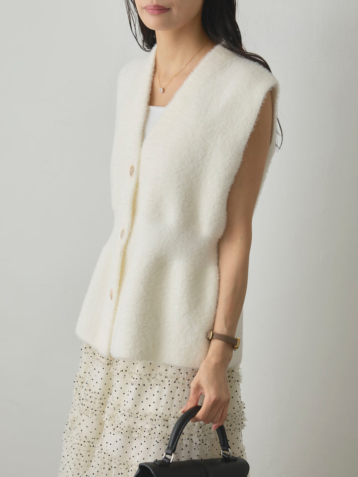 【SET】シャギーニットペプラムベスト+ドットチュールティアードスカート(2set)