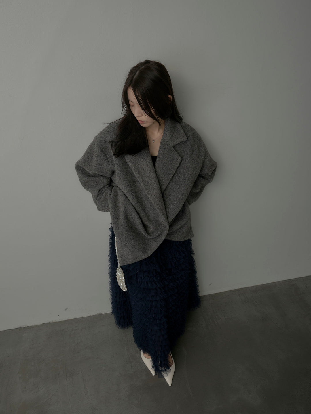 【SET】【Essential】オーバーサイズジャケットコート+ドラマチックフリルチュールスカート(2set)