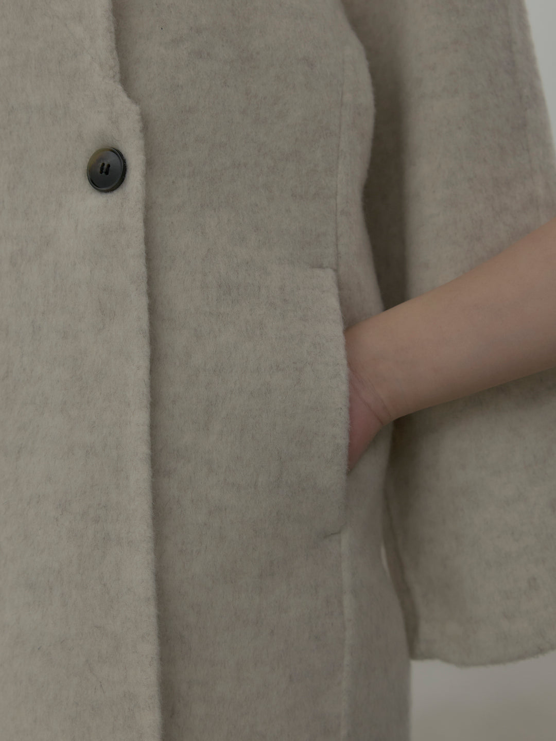 スタンドカラー起毛ウールタッチロングコート