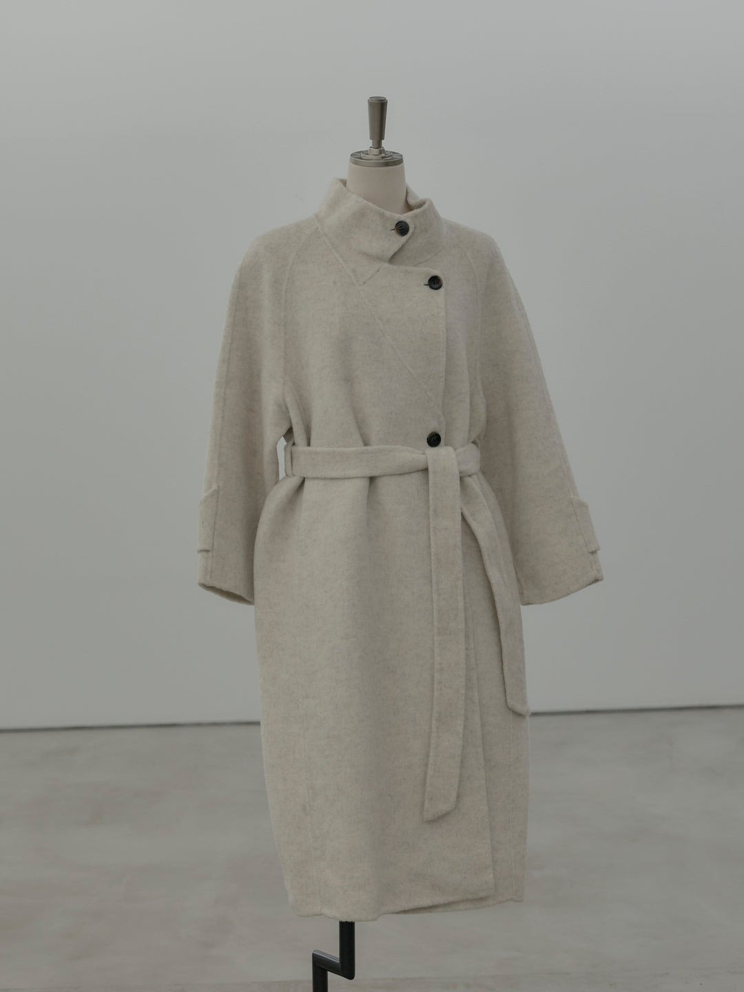 スタンドカラー起毛ウールタッチロングコート