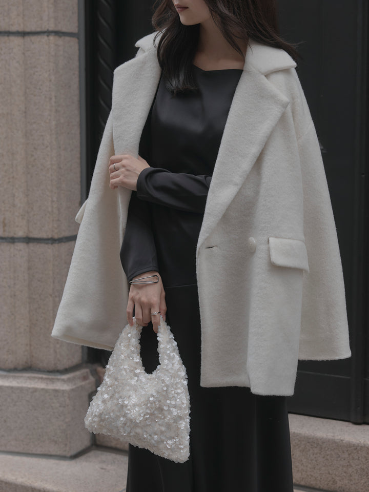 【Essential】ハートネックロングスリーブサテンワンピース