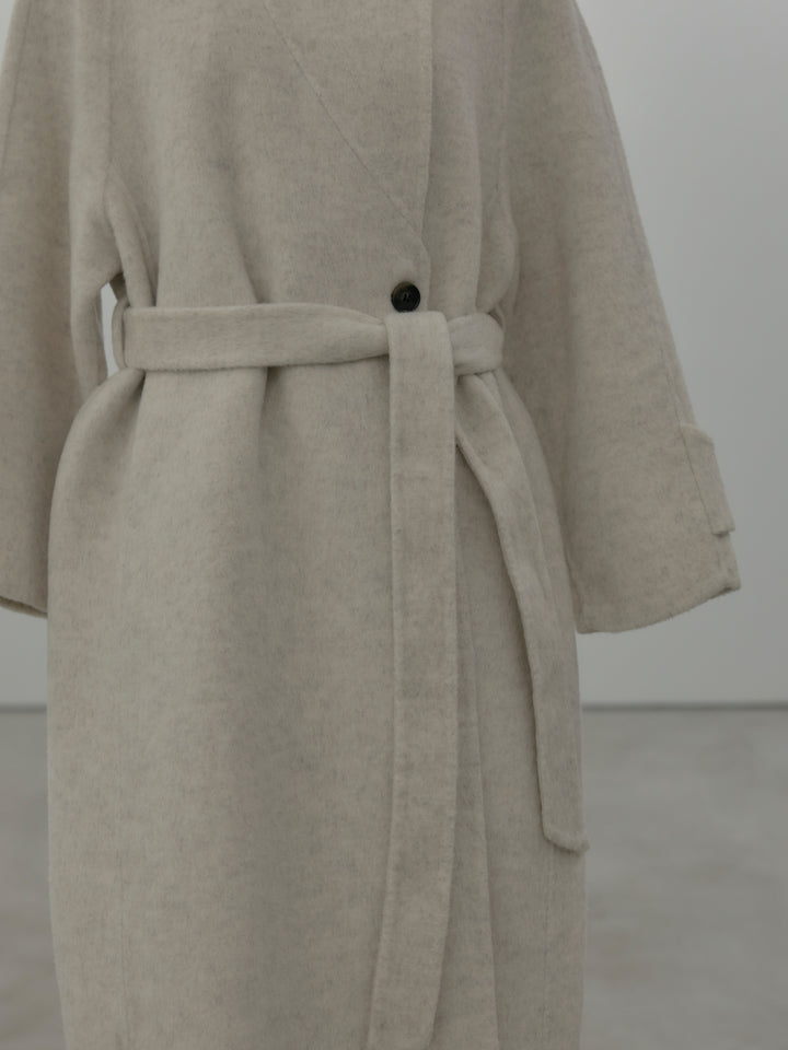 スタンドカラー起毛ウールタッチロングコート