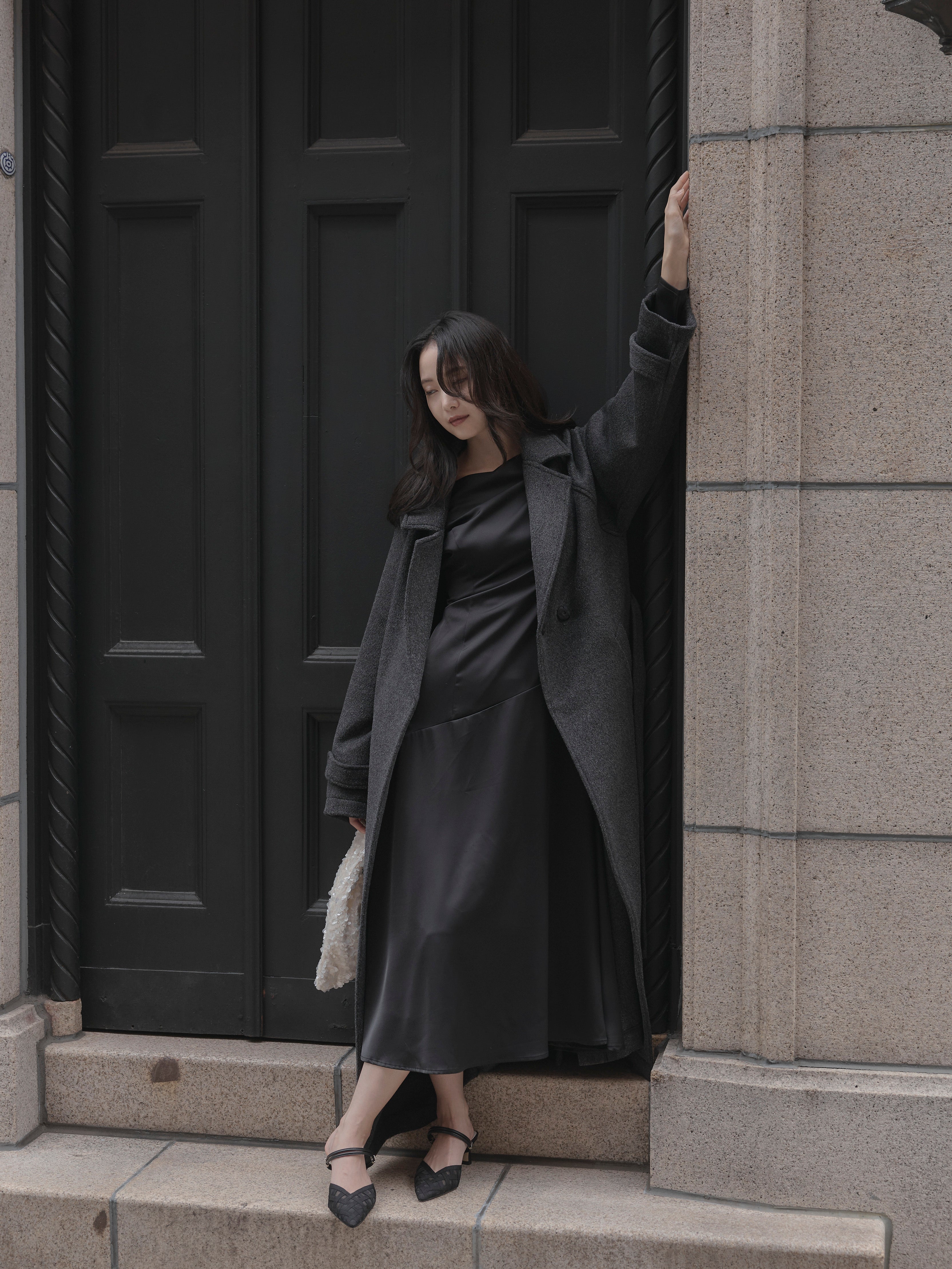 Essential】ハートネックロングスリーブサテンワンピース – nairo