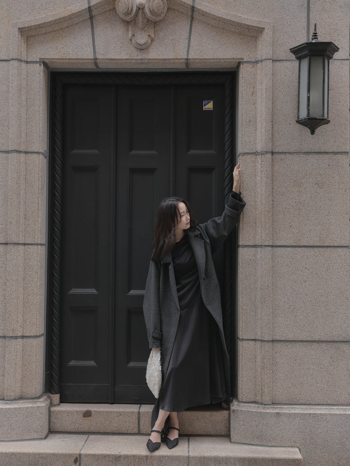 【Essential】ハートネックロングスリーブサテンワンピース