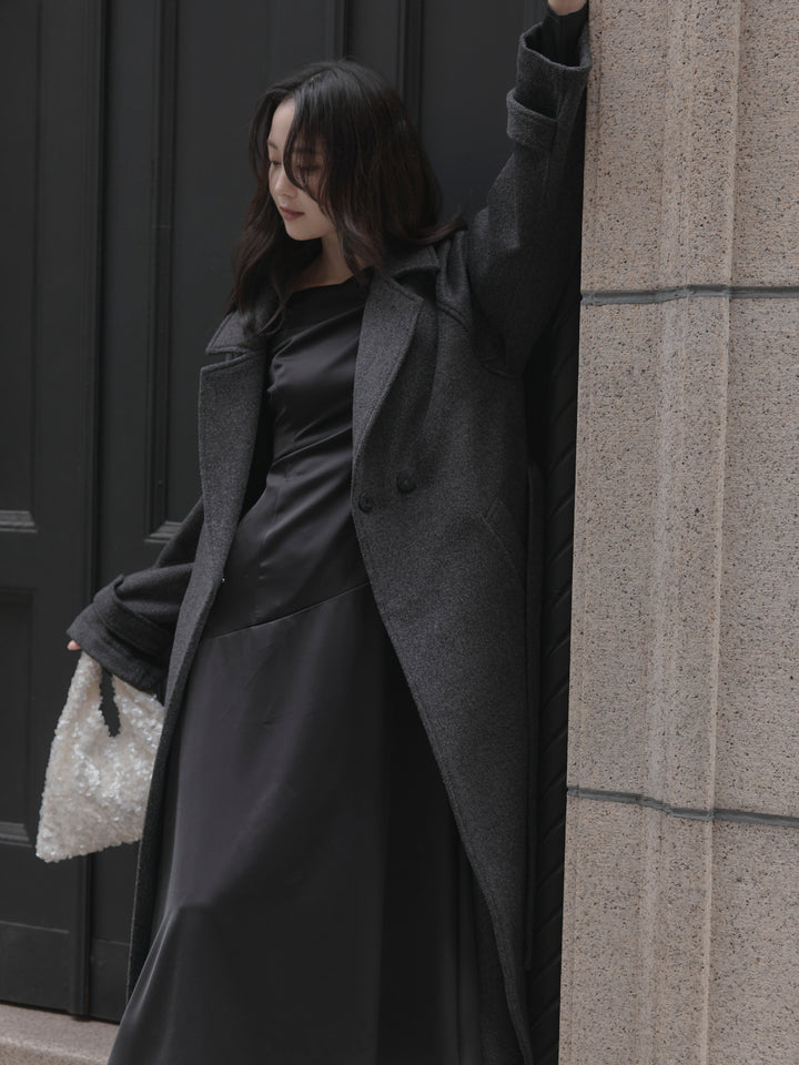 【Essential】ハートネックロングスリーブサテンワンピース