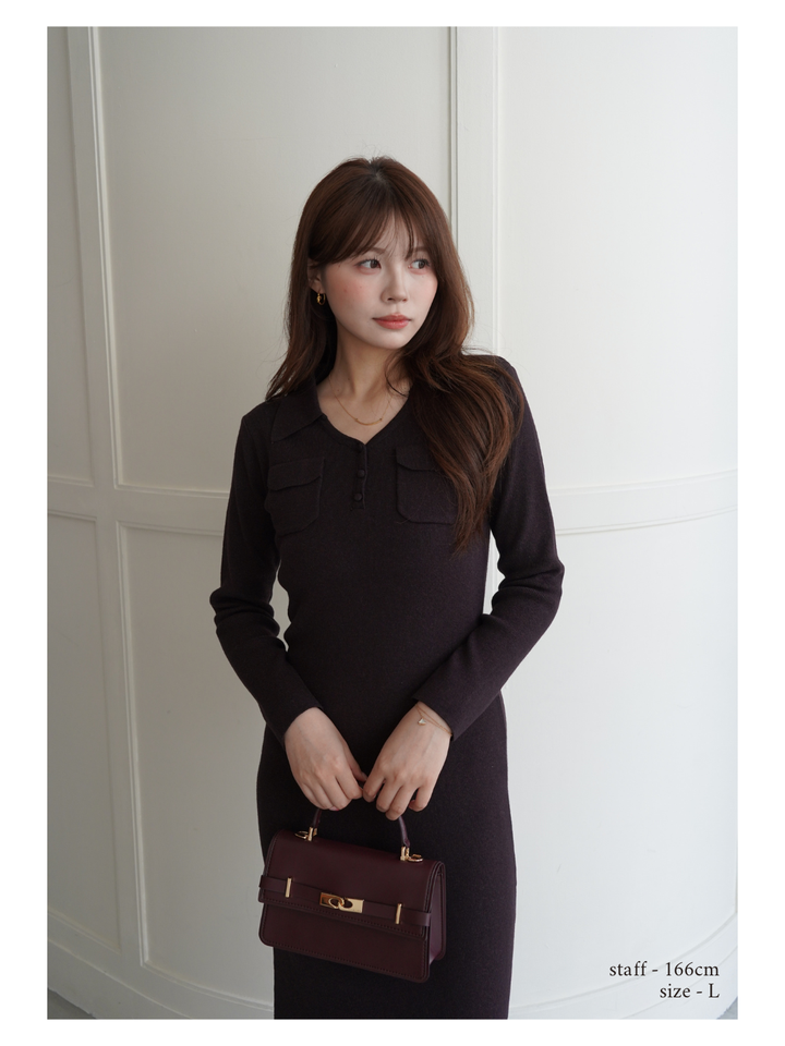【Essential】Rib knit pocket design one piece