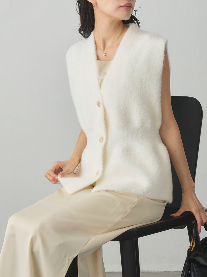 【SET】シャギーニットペプラムベスト+【Essential】サテンドレープキャミワンピ(2set)