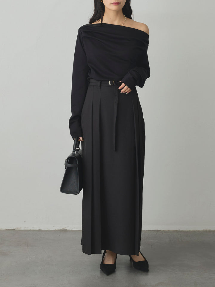 【Essential】2wayショルダードレープカットトップス