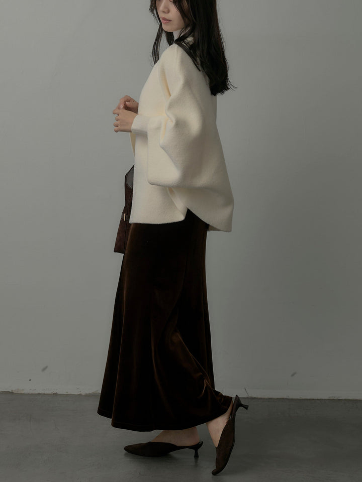 【SET】マフラー付き2WAYケープコート+リブニットタートルネック+ベロアマーメイドスカート(3set)