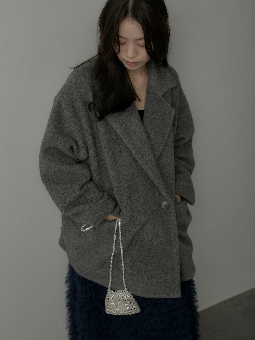 【SET】【Essential】オーバーサイズジャケットコート+ドラマチックフリルチュールスカート(2set)