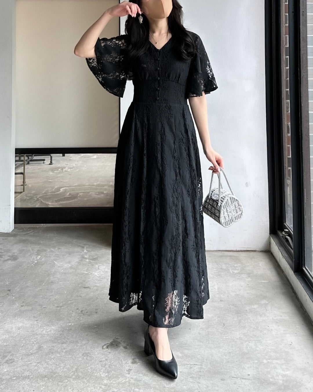 【nairo】レディシルエットレースドレス 黒 ロングワンピース Sサイズ nairo】レディシルエットレースドレス 黒 ロングワンピース S