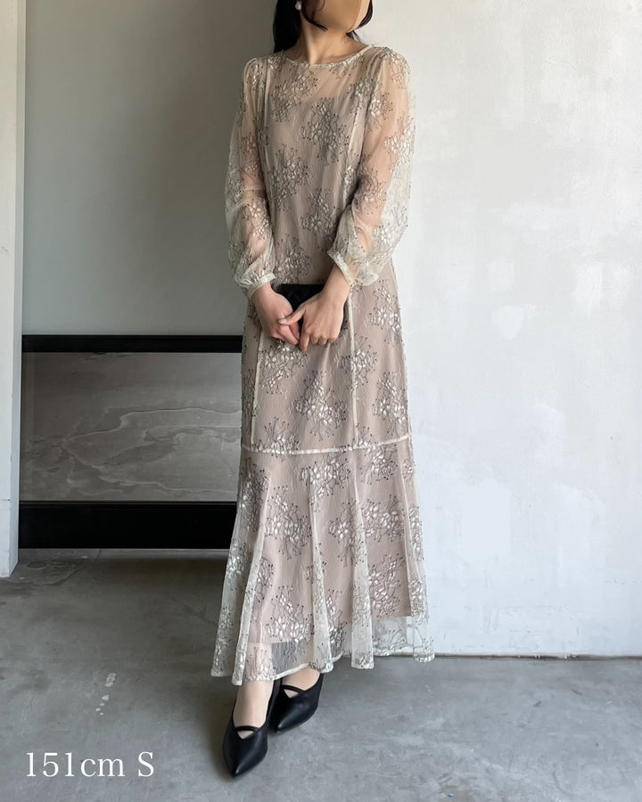 【essential】レディシルエットレースドレス