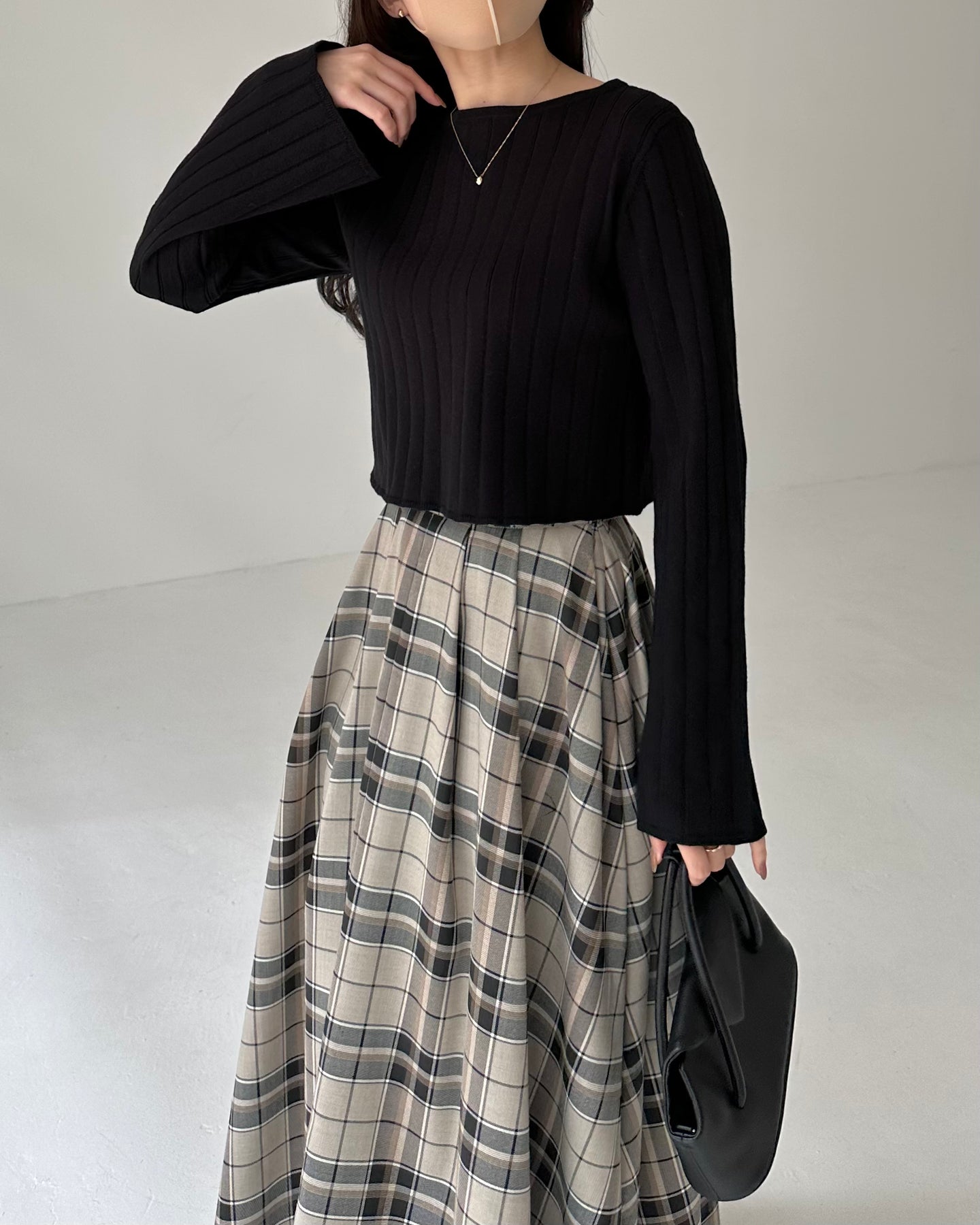 独特な店 nairo ハイウエストボリュームスカート チェック XS スカート 