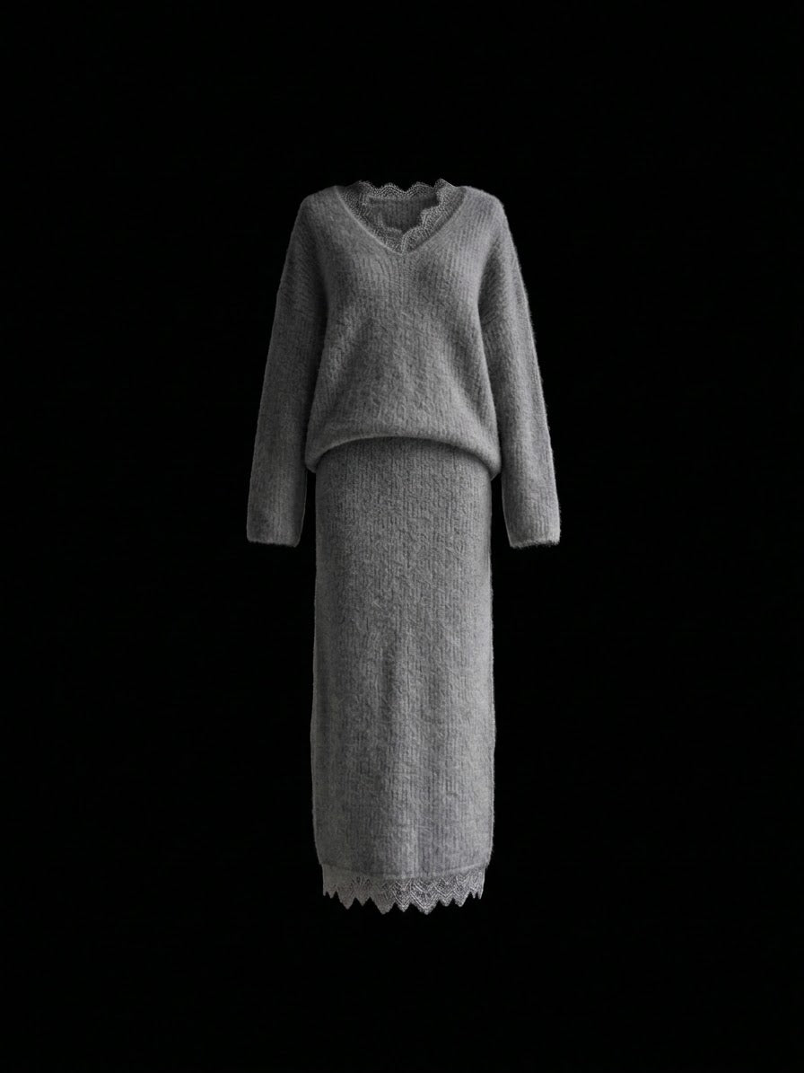 【Essential】Lace design knit tops & Lace design knit skirt SET UP ※展示会限定公開