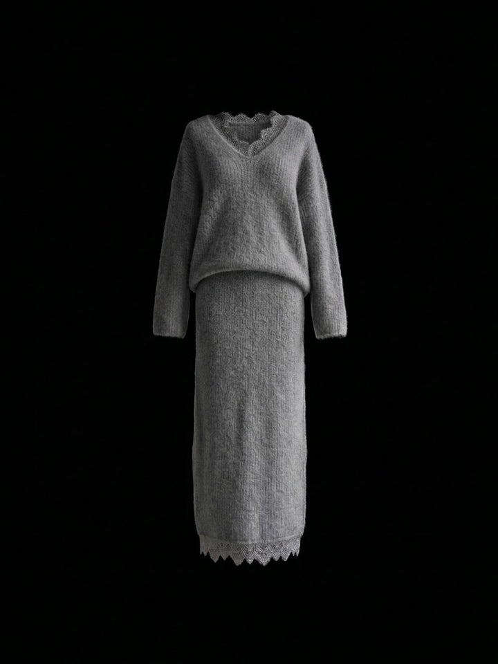【Essential】Lace design knit tops & Lace design knit skirt SET UP ※展示会限定公開