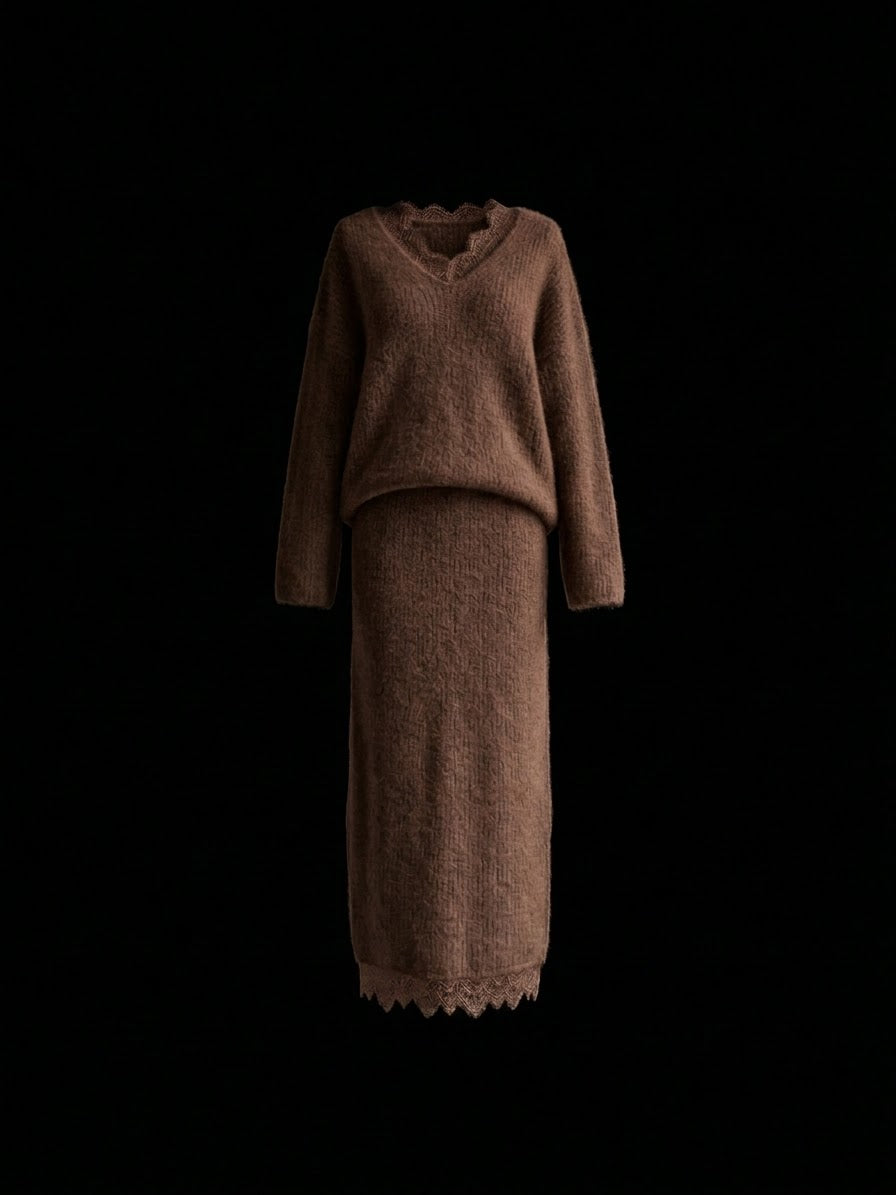 【Essential】Lace design knit tops & Lace design knit skirt SET UP ※展示会限定公開