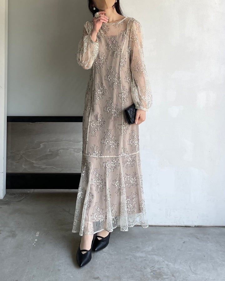 【essential】レディシルエットレースドレス