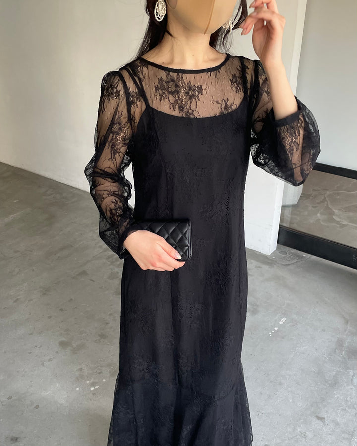 【essential】レディシルエットレースドレス