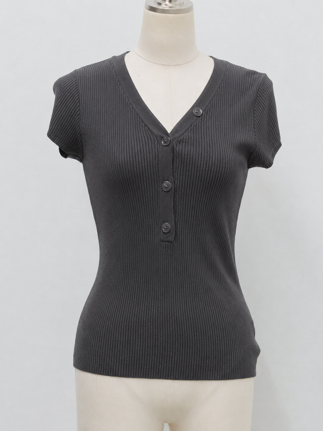 Vネックフロントボタンサマーニットソー
