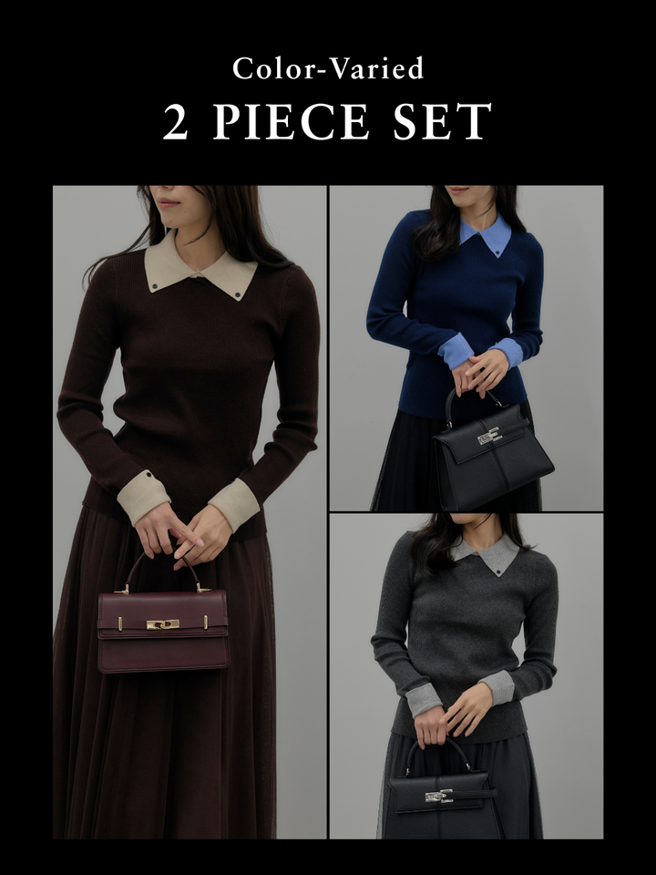 【SET】配色カフスニットポロ+配色カフスニットポロ(2set)