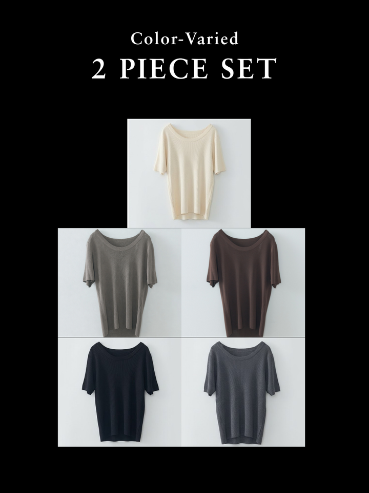 【SET】BASICドライタッチUネックトップス+BASICドライタッチUネックトップス(2set)