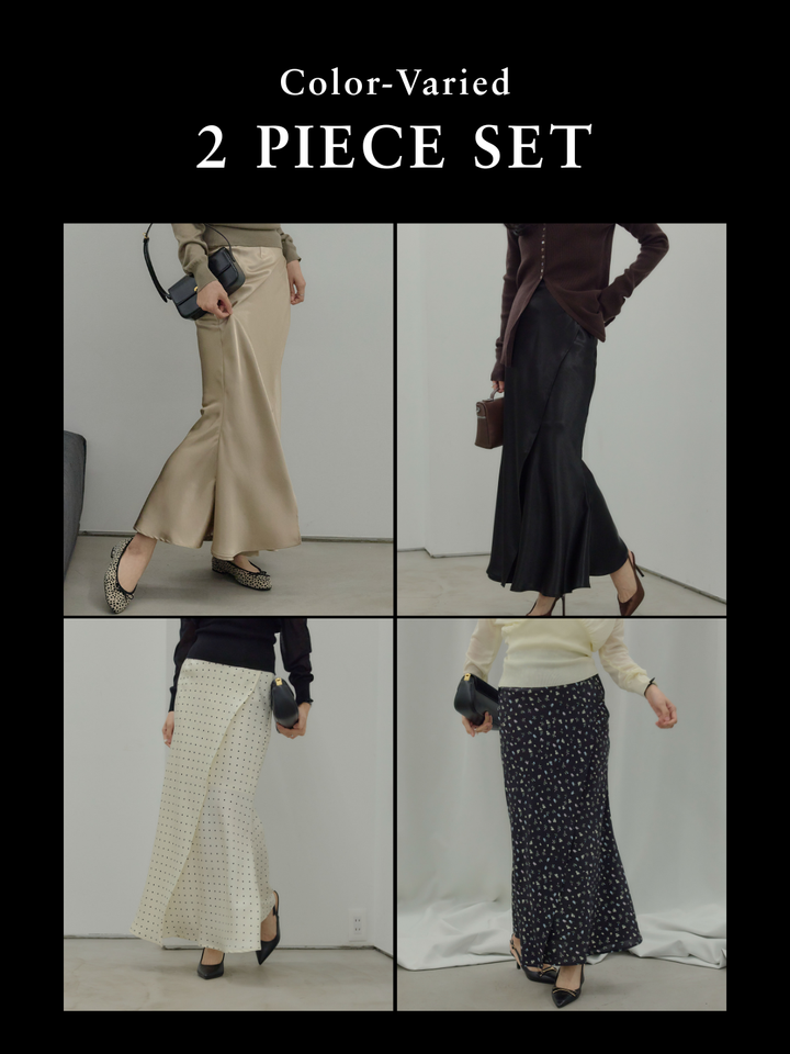 【SET】【Essential】Wrap design satin mermaid skirt+【Essential】Wrap design satin mermaid skirt(2set)