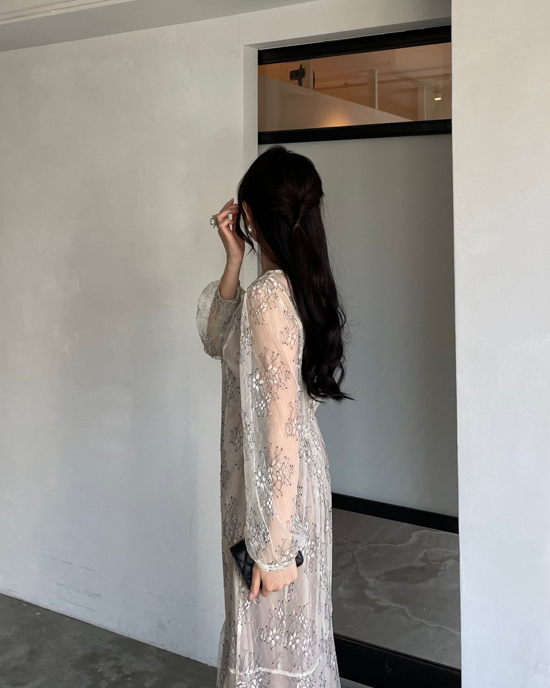 レディシルエットレースドレス/ベージュ/M レディシルエットレースドレス/ベージュ/M